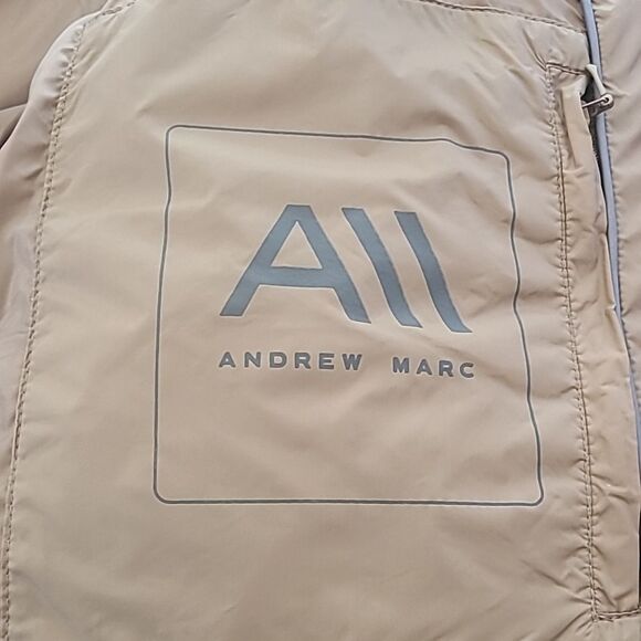 ANDREW MARC Pavia Quilted Faux Down Hooded Puffer Quilted Coat Tan Camel Size M - Picture 11 of 16